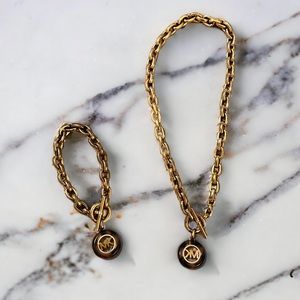 Michael Kors Necklace & Bracelet | 14k Gold Plated Tortoise Charm Toggle Chain